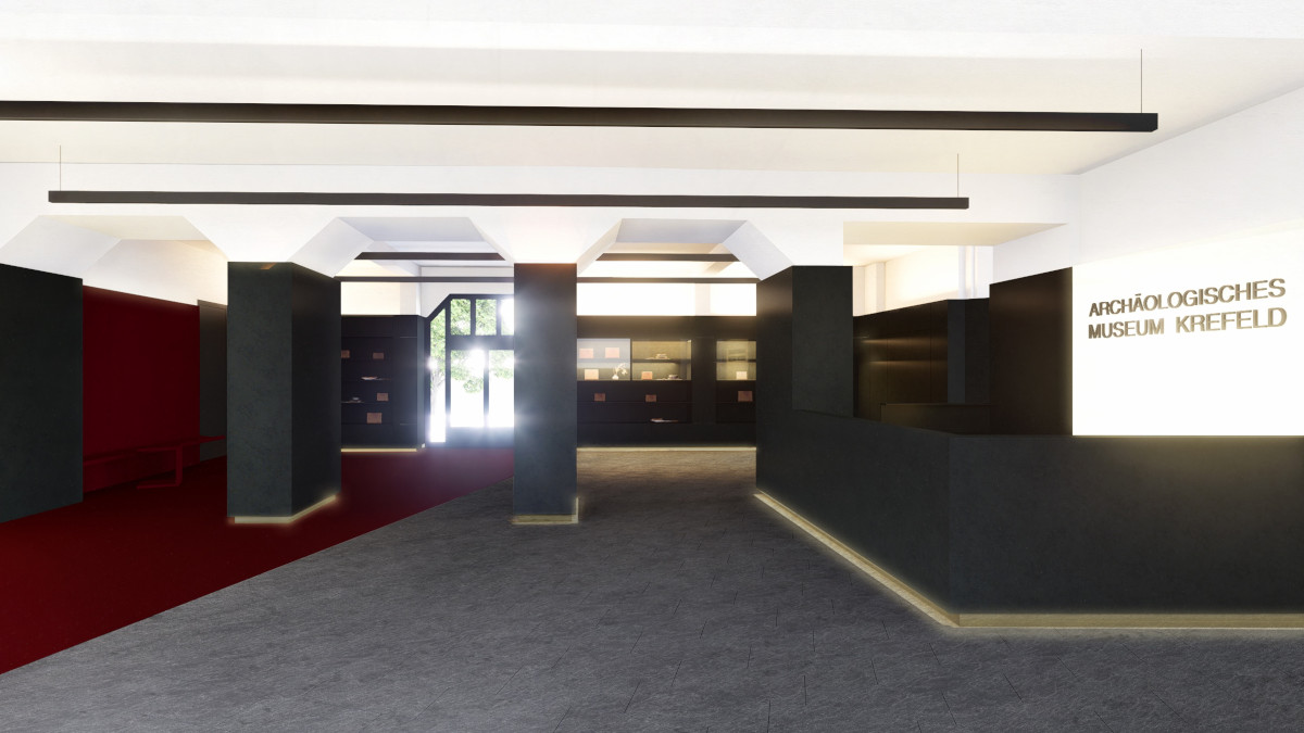 Visualisierung für den Umbau des Foyers des Archäologischen Museums Burg Linn. Foto: Stapelmann Architektur Visualisierung für den Umbau des Foyers des Archäologischen Museums Burg Linn. Foto: Stapelmann Architektur